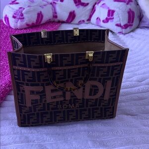 Fendi Brown and Tan Tote with Logo